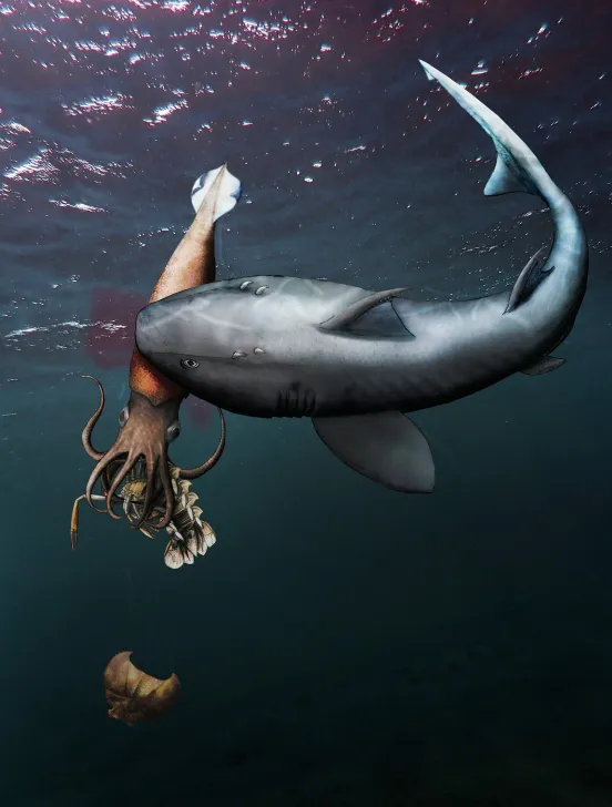 Phys.org: Fossil of ancient squid eating a crustacean while being eaten by an ancient shark