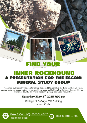ESCONI 2025 May Mineralogy Study Group Meeting – May 3rd, 2025 – “Find Your Inner Rockhound” – Highlighting the Herkimer Diamond Mines