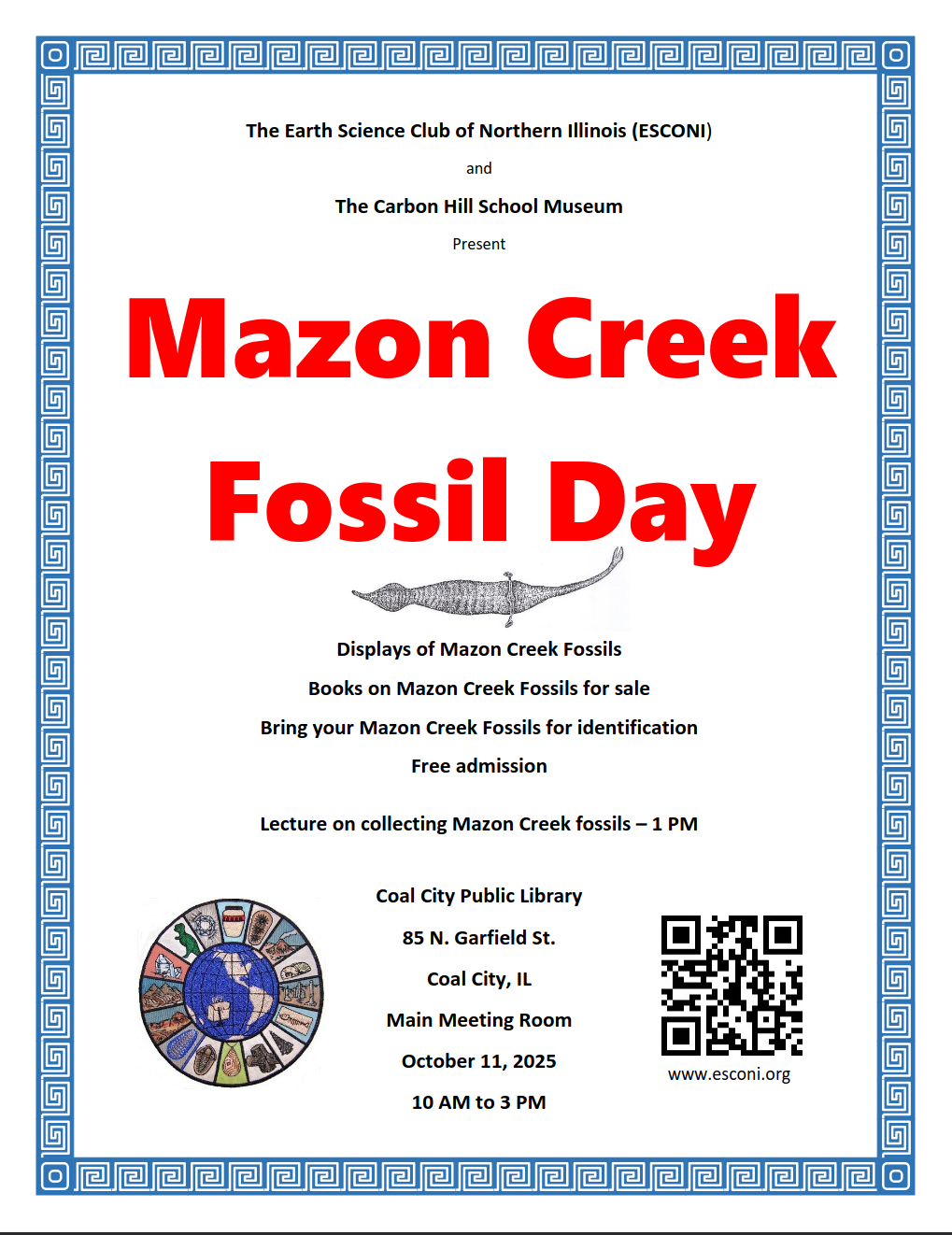 2025 Mazon Creek Fossil Day, October 11th, 2025 at the Coal City Library