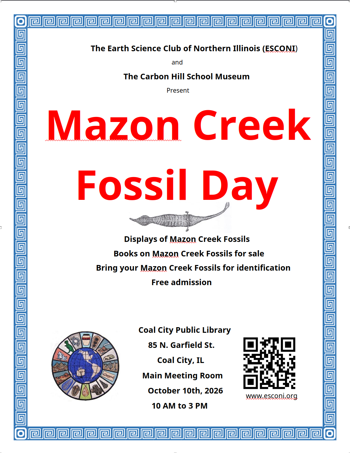 Mazon Creek Fossil Day 2026 – Saturday, October 10th, 2026 – Coal City Library